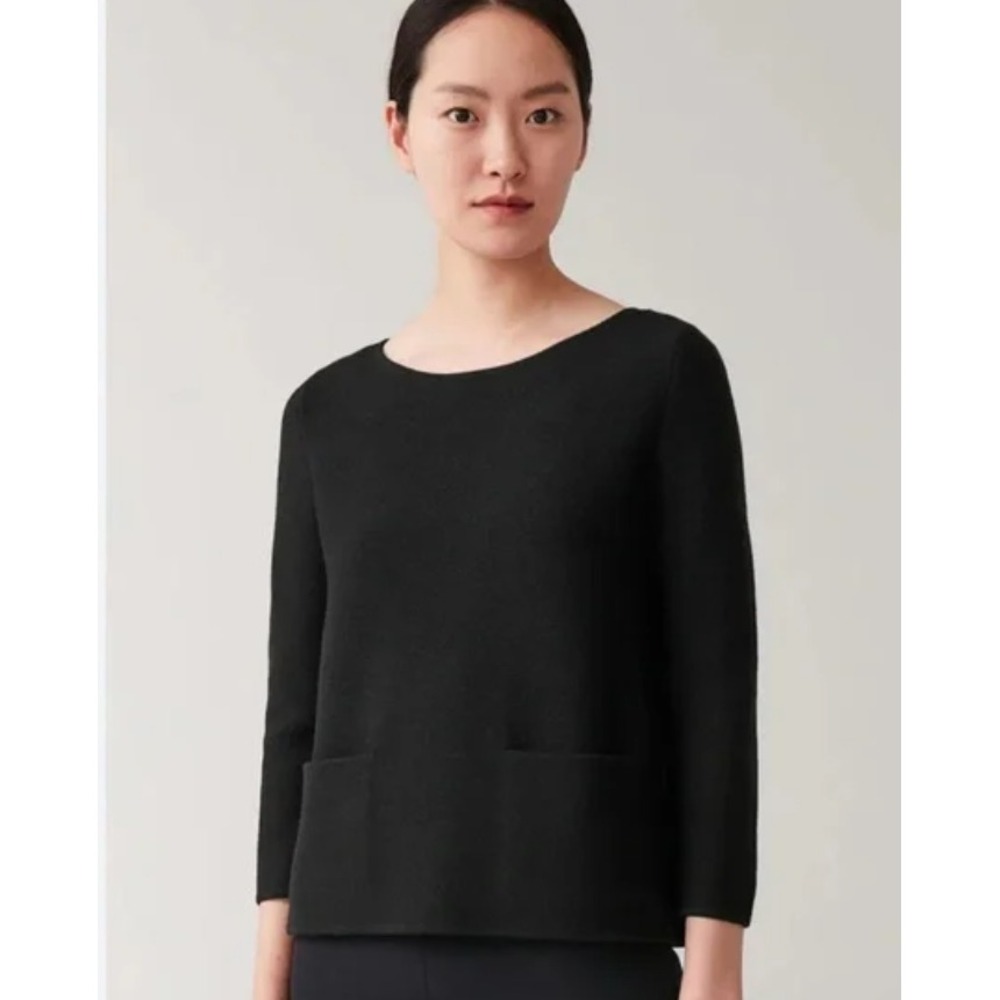 COS Black Boxy‎ Cotton Scoop Neck Sweater Small Minimalist Lagenlook Basic